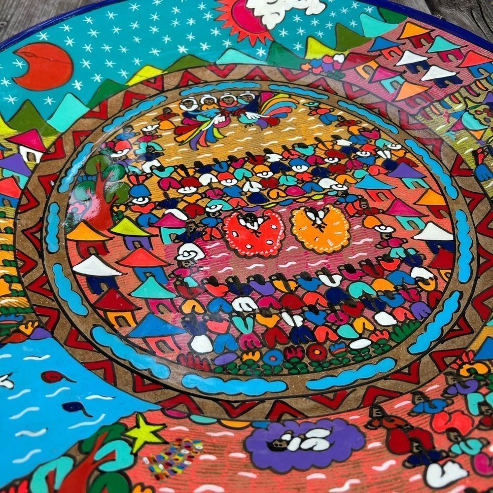 Beautiful 16” Mexican Folk Art Plate Pottery Wall Hanging Colorful Teracotta - Picture 12 of 16